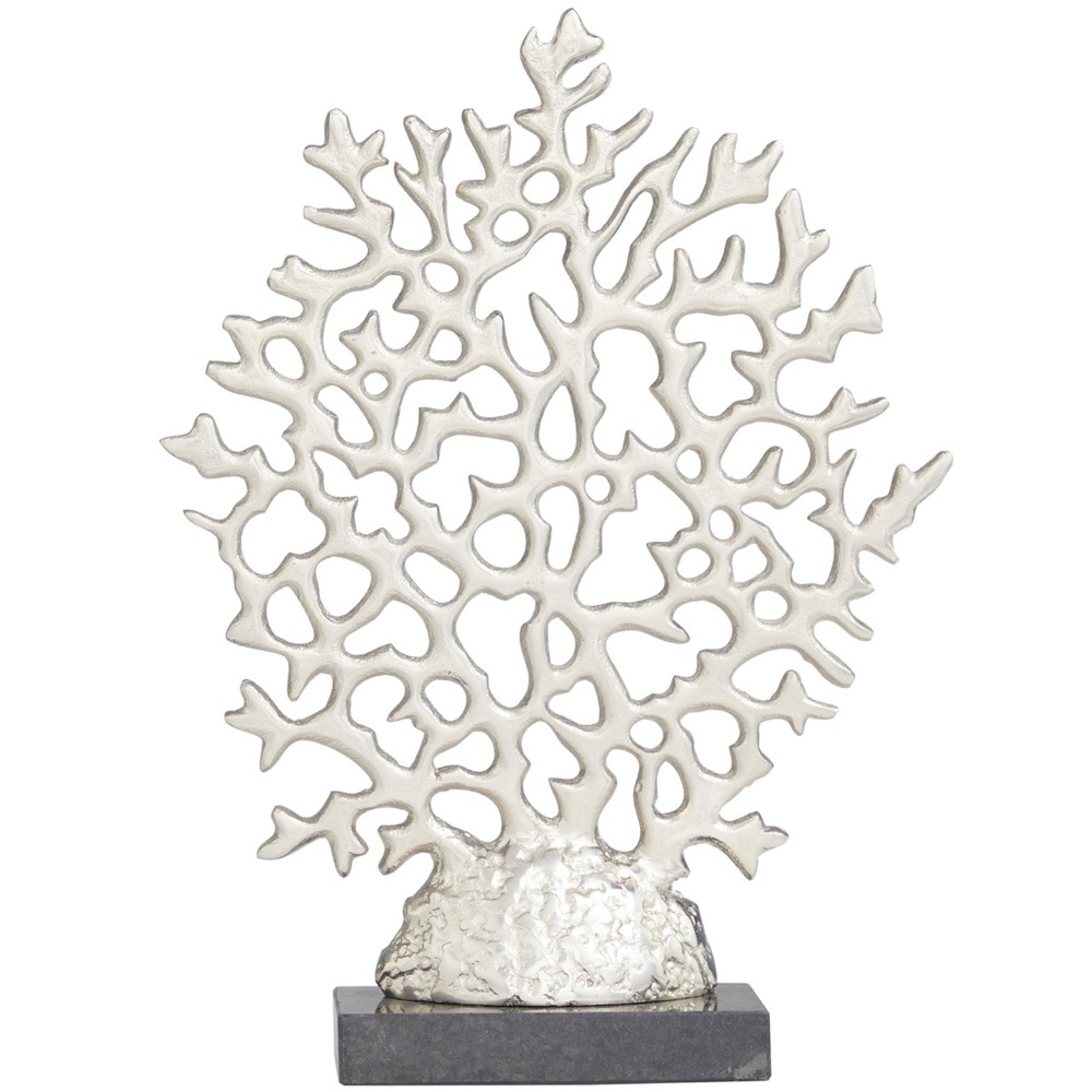 Deco 79 Aluminum Metal Coral Decorative Sculpture With Marble Base Silver